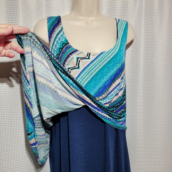 Allison Brittney Navy Blue with Diagonal Overlay Maxi Dress (L) - Picture 2 of 8